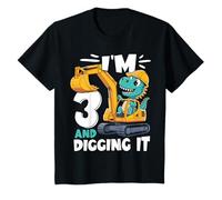 I'm 3 And Digging It 3rd Birthday - Simpatica Costruzione di Dinosauri Maglietta