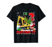 I'm 3 Construction 3rd Birthday Kid Boy Xmas Excavator Santa Maglietta