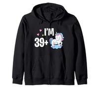 I'm 39 Plus 1-40th Birthday Unicorn Middle Finger Gift Felpa con Cappuccio