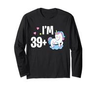 I'm 39 Plus 1-40th Birthday Unicorn Middle Finger Gift Maglia a Manica