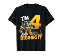 I'm 4 And Digging It Construction Bulldozer 4th Birthday Boy Maglietta