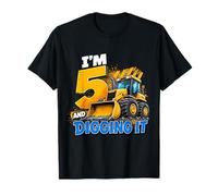 I'm 5 And Digging It Construction Bulldozer 5th Birthday Boy Maglietta