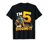 I'm 5 And Digging It Construction Bulldozer 5th Birthday Boy Maglietta