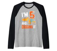 I'm 5 And Digging It Excavator Fun Maglia con Maniche Raglan