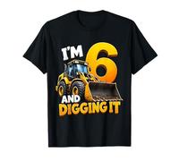 I'm 6 And Digging It Construction Bulldozer 6th Birthday Boy Maglietta