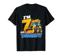 I'm 7 And Digging It Construction Bulldozer 7th Birthday Boy Maglietta