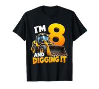 I'm 8 And Digging It Construction Bulldozer 8th Birthday Boy Maglietta