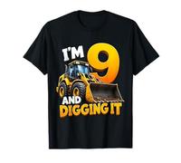 I'm 9 And Digging It Construction Bulldozer 9th Birthday Boy Maglietta