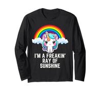 I'm A Freakin Ray of Sunshine Rainbow Unicorn Ragazze Donne Maglia a Manica