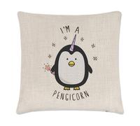 I'M A Pengicorn Lino Copricuscino Cuscino - Divertente Pinguino Unicorno Magico