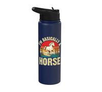 I'm Basically A Horse Funny Daying Equestrian Stable Lover Stainless Steel Insulated Water Bottle
