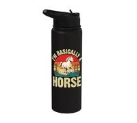 I'm Basically A Horse Funny Daying Equestrian Stable Lover Stainless Steel Insulated Water Bottle