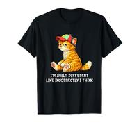 I'm Built Different Funny Orange Cat Wearing cap Meme Humor Maglietta