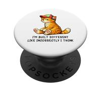 I'm Built Different Funny Orange Cat Wearing Cap Meme Humor PopSockets PopGrip Adesivo