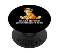 I'm Built Different Funny Orange Cat Wearing Cap Meme Humor PopSockets PopGrip Adesivo