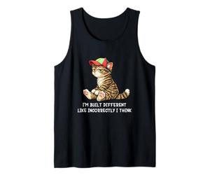 I'm Built Different Funny Tabby Cat Wearing cap Meme Humor Canotta