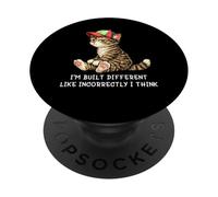I'm Built Different Funny Tabby Cat Wearing Cap Meme Humor PopSockets PopGrip Adesivo