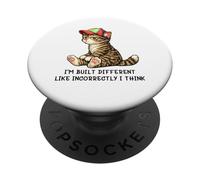 I'm Built Different Funny Tabby Cat Wearing Cap Meme Humor PopSockets PopGrip Adesivo