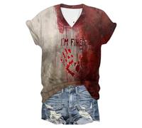 I'm Fine Bloody Shirt Donne Costumi di Halloween Spaventoso I'm Ok Its Not My Blood T Shirt Manica Corta Top Divertente Lettera Stampa Abiti di Halloween, Rosso #7., XL