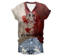 I'm Fine Bloody Shirt Donne Costumi di Halloween Spaventoso I'm Ok Its Not My Blood T Shirt Manica Corta Top Divertente Lettera Stampa Abiti di Halloween, Rosso #9, M