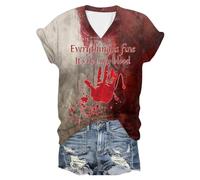 I'm Fine Bloody Shirt Donne Costumi di Halloween Spaventoso I'm Ok Its Not My Blood T Shirt Manica Corta Top Divertente Lettera Stampa Abiti di Halloween, Rosso #8., L