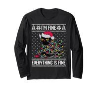 I'm fine everything is fine black cat Christmas brutto maglione Maglia a Manica