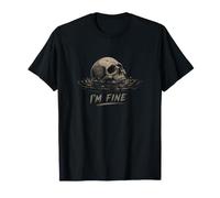 I'm Fine Skeleton Drowning Skull Sarcastico Meme Esistenziale Maglietta