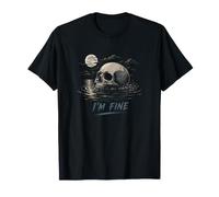 I'm Fine Skeleton Drowning Skull Sarcastico Meme Pensare Troppo Maglietta