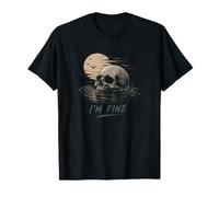 I'm Fine Skeleton Drowning Skull Sarcastico Meme Stressato Maglietta