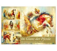 Im Glanz der Pferde. Edle Schönheiten in moderner Öloptik (Tischkalender 2026 DIN A5 quer), CALVENDO Monatskalender: Kunstvoll gemalte Pferde in stimmungsvollen Goldtönen und Szenen