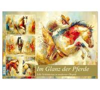 Im Glanz der Pferde. Edle Schönheiten in moderner Öloptik (Wandkalender 2026 DIN A3 quer), CALVENDO Monatskalender: Kunstvoll gemalte Pferde in stimmungsvollen Goldtönen und Szenen