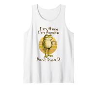 I'm Here I'm Awake Morning Mood Grumpy Frog Meme Coffee Canotta