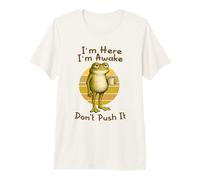 I'm Here I'm Awake Morning Mood Grumpy Frog Meme Coffee Maglietta Premium