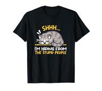 I'm Hiding from The Stupid People Funny Cat Tee Maglietta