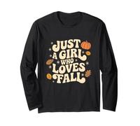 I'm just a girl who loves autunno retrò autunno zucche foglie Maglia a Manica