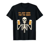 Im Just Here for The Boos Shirt Funny Skeleton Drinking Beer Maglietta