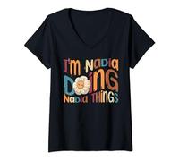I'm Nadia Doing Nadia Things Funny Groovy Retro Nadia Maglietta con Collo a V