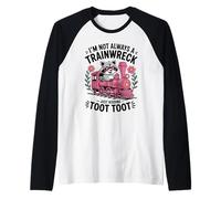 Im Not Always a Trainwreck Cute Raccoon Rosa Toot Toot Treno Maglia con Maniche Raglan