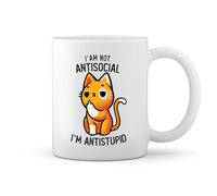 I'm Not Antisocial I'm Anti Stupid Funny Cat Kitten Cute New Trend Fun Lustig Bianco tazza di caffè Mug