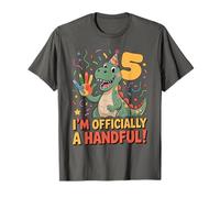 I'm Officially A Handful Funny 5th Birthday Kids Dinosaur Maglietta