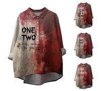 Im Ok Its Not My Blood Camicia Donna Spaventoso Costumi di Halloween Stampa Lettera Sanguinata Top T Shirt Manica Lunga Button Down Camicetta Abiti Festival, Rosso #2., XXXL