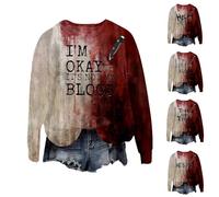 I'M Okay It's Not My Blood Shirts Felpa di Halloween da donna spaventoso costumi di Halloween divertente He's Fine Bloody Top a maniche lunghe Pullover Horror Festival Outfits, Rosso #1., XXXXL