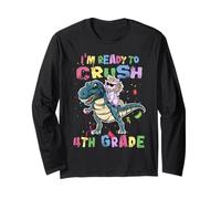 I'm Ready To Crush 4th Grade Unicorn Dinosaur Back to School Maglia a Manica