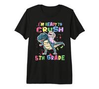 I'm Ready To Crush 5th Grade Unicorn Dinosaur Back to School Maglietta Premium
