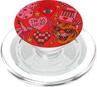 I'm So Lucky Retro Tiger Hearts Dadi Flame Art Design PopSockets PopGrip per MagSafe