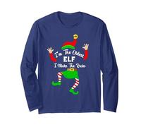 I'm The Oldest Elf I Make The Rules Divertente Elfo Camicia di Natale Maglia a Manica, Unisex per Adulti, Navy, XL