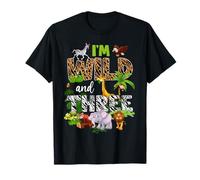 I'm Wild and Three Zoo Theme Birthday Safari animali della giungla Maglietta
