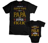 iMage Coppia T-shirt e Body Bimbo Papà con Super Figlio, Figlio con Super Padre - Regalo Festa del Papà Eventi