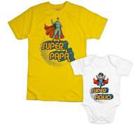 iMage Coppia T-shirt e Body Bimbo Super Papà e Super Figlio - Regalo Festa del Papà Eventi