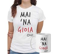 iMage Promo T-Shirt con Tazza Mug Abbinata Mai Una Gioia - Divertente - Donna L - Bianca